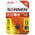 Батарейка литиевая SONNEN Lithium CR1220 таблетка, дисковая, кнопочная 1 шт, блистер, 455597