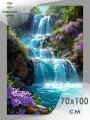 Алмазная мозаика Цветы у водопада 70х100 без подрамника