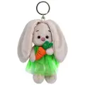 Игрушка-брелок Зайка Ми в зеленом платье, с морковкой ABB-084, 14 см, 10х6х14 см, серый/зеленый