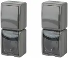 Блок ЭРА Эксперт с розеткой и выключателем, IP54, серый (комплект из 2 шт)