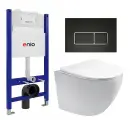 Комплект 3 в 1 инсталляция Enio Tecnico 50 EN8050050 + Унитаз подвесной Акватек Европа AQ1900-00 + кнопка черная матовая, окантовка хром Rettangolo