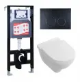 Комплект 3 в 1 инсталляция ESBANO FRAM + Унитаз подвесной Villeroy & Boch O Novo Directflush + кнопка черная матовая