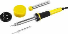 Набор STAYER PROTerm, 40 Вт, 2к рукоятка, конус, подставка, припой, сменное жало, канифоль, профессиональный 55312-40-H5