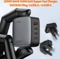 СЗУ LDNIO Q408 100W GaN Supper Fast Charger, US/UK/EU Plug, 1xUSB-A + 3xUSB-C Black