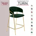 Стул для кухни со спинкой полубарный мягкий велюр Turin зеленый с золотыми ножками