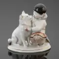 Статуэтка Мальчик-якут с собакой, скульптор Велихова С. Б, фарфор, роспись