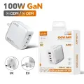Сетевое зарядное устройство LDNIO Q408 100W GaN Supper Fast Charger, US/UK/EU Plug (с тремя переходниками для разных стран), Разъёмы: 1xUSB-A + 3xUSB-C, белый