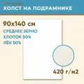 Холст грунтованный на подрамнике 90х140 см, 420 г/м2, лен 50%, хлопок 50%, среднее зерно, Холстофф
