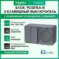 Блок розетка с заземлением со шторками 16А 250B и двухклавишный выключатель 10А Schneider Electric AtlasDesign PROFI IP54 открытой установки ATN544074