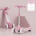 Самокат трехколесный детский SCOOTER PY056 самокат для девочки и для мальчика, светящиеся колеса, высота руля регулируется, светло-розовый