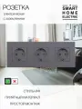 Розетка электрическая, 3-постовая, серая, с ABS-рамкой, IP20