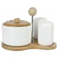 Набор для специй солонка, перечница, сахарница с ложкой на бамбуковой подставке Naturel, 250 мл, Nouvelle