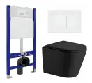 Комплект 3 в 1 инсталляция Enio Tecnico 50 EN8050050 + Подвесной унитаз WeltWasser Salzbach 043 MT-BL + кнопка белая матовая Quadro