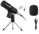 Конденсаторный микрофон BM800 с кабелем XLR - Jack 3.5, звуковым адаптером, ветрозащитой на настольной треноге с прищепкой, черный