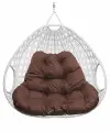 Подвесное кресло для двоих люкс, с ротангом, белый, коричневая подушка (без стойки)