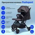 Коляска прогулочная PushSport, для детей от 6 месяцев, полиуретан, складная, серая