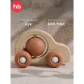 20038, Прорезыватель для зубов детский Happy Baby грызунок прорезыватель деревянный, силиконовый, машинка, оранжевый