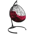 Подвесное кресло M-group круг с ротангом чёрное бордовая подушка