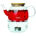Чайник заварочный TALLER 800мл с подогревом термостекло, бамбук