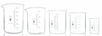 Набор лабораторных стаканов 3000, 2000, 1000, 600, 250 мл (тип Н, низкий с делениями и носиком, термостойкий)