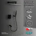 Встраиваемая Душевая Система Со Смесителем И Тропическим Душем На 2 Потребителя Черная Матовая Teivaz TVZ-1805 ALMAes Латунь
