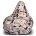 Мир Пуффов Кресло-мешок «Груша» Газета жаккард , с ручкой для переноски, размер- XXXL