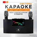 Караоке-система с двумя беспроводными микрофонами, портативная, RGB-подсветка, черный