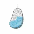 Подвесное кресло овал ротанг серое (без стойки), голубая подушка