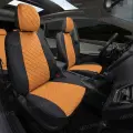 Чехлы Автопилот для LADA Granta / Datsun on-Do (задние спинка и сидение сплошные). Экокожа, ромб, черный, оранжевый.