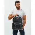 Рюкзак городской PouchMan, мужской, натуральная кожа, большой, для ноутбука, 17 л, 31х40х14 см, черный