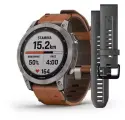 Garmin Fenix 7 Sapphire Solar титановый серый с коричневым кожаным ремешком (010-02540-31)