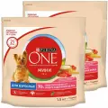 PURINA ONE мини для взрослых собак маленьких пород с говядиной и рисом (1,5 + 1,5 кг)