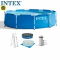 Бассейн каркасный INTEX 457*122см Metall Frame фильтр-насос, лестница, тент, подстилка 28242