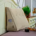 Большая клиновидная подушка для чтения мягкое изголовье для кровати PillowPlace королевский бархат Слоновая кость 80х25х50 см