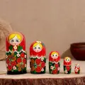 Матрёшка дерево «Весела», красная голова, низ чёрный, 5-кукольная, 14 см