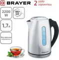 Чайник электрический BRAYER BR1014, 2200Вт, 1,7л, нержавеющая сталь, подсветка, автоотключение, серебристый/черный