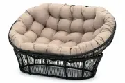 Диван плетеный для отдыха KORNERA МАМАСАН, искусственный ротанг черный, подушка бежевая