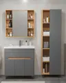 Шкаф-пенал напольно/подвесной SanStar Модена 50 с полками для ванной комнаты Дуб вотан, графит софт