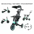 Детский беговел-велосипед 8в1 с крышей и ручкой, зеленый - TR008C-CYAN
