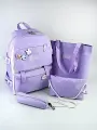Рюкзак школьный комплект с пеналом, на молнии, из нейлона, гладкая фактура, карман для планшета, вмещает А4, сиреневый