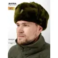 Шапка-ушанка вкбо (вкпо) офицерская с кокардой из овчины, натуральный мех, олива, зелёная цифра