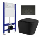 Комплект 3 в 1 инсталляция Enio Tecnico 50 EN8050050 + Подвесной унитаз WeltWasser Salzbach 043 MT-BL + кнопка черная матовая Rotondo