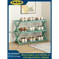 Вешалка для обуви Ikea, бамбуковая многослойная складная вешалка для обуви, подходит для коридоров, прихожих, спален, зеленая, 3 этажей