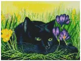 Алмазная мозаика Белоснежка Кот и крокусы / Набор алмазной мозаики 30х40 см / На подрамнике / Полная выкладка