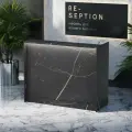 Стойка Ресепшн 3D Файерстоун/Черный мрамор/С Подсветкой RGB/ 100х120х60см/ ЛДСП/ Для администратора/Для офиса/Черная