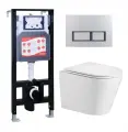 Комплект 3 в 1 инсталляция ESBANO FRAM + Подвесной унитаз WeltWasser Salzbach 043 GL-WT + кнопка хром матовая