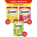 Лакомство для кошек Dreamies, Микс вкусов: с курицей и мятой, с сыром, с говядиной, 12 шт по 140 г