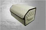 Высокий органайзер в багажник для автомобиля, 60*30*35 см, рисунок фигурный ромб бежевый/ строчка бежевая/ окантовка коричневая