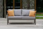 Диван уличный SANTORINI, алюминий цвет PECAN, подушки рогожка BAHAMA ASH, дерево