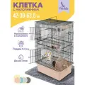 Клетка для грызунов, PetTails, разборная, шаг прута 10,5мм, 42*30*h63,5см, 3 этажа (+полка-домик, колесо, миска, 2 пласт. домика) бежевая